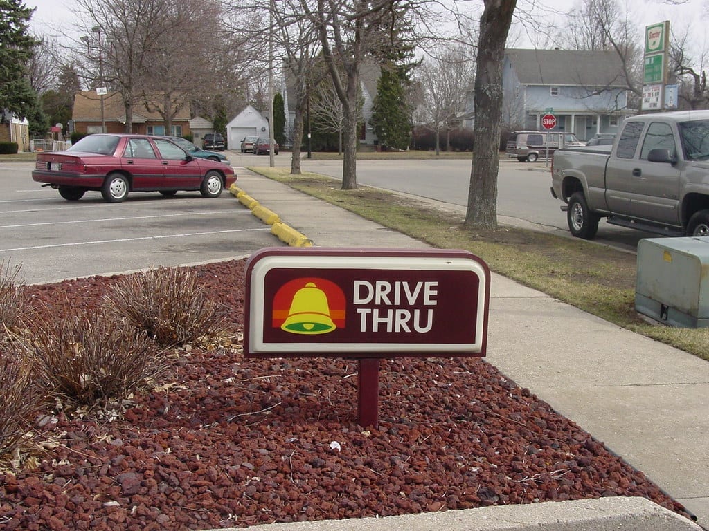 Taco Bell drive-thru lane sign